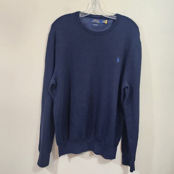 Polo Ralph Lauren textured navy 100% Pima cotton sweater men's size extra large - Picture 2 of 7